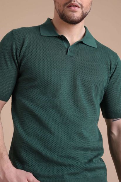 Ferraro Yeşil Polo Yaka Düğmeli %100 Pamuk Erkek Triko T-shirt - 2