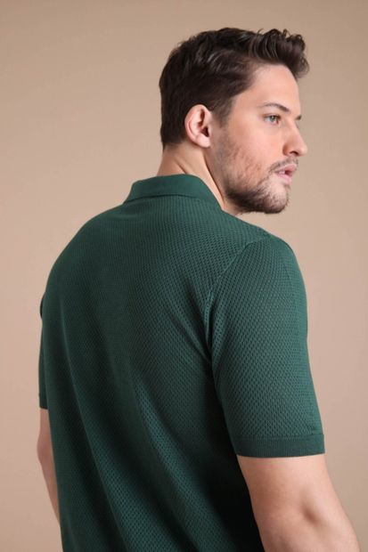 Ferraro Yeşil Polo Yaka Düğmeli %100 Pamuk Erkek Triko T-shirt - 7