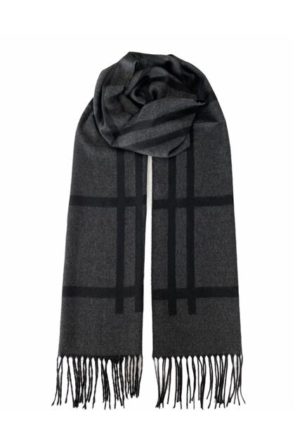 Men's Dark Gray Soft Textured Patterned Double-Sided Scarf