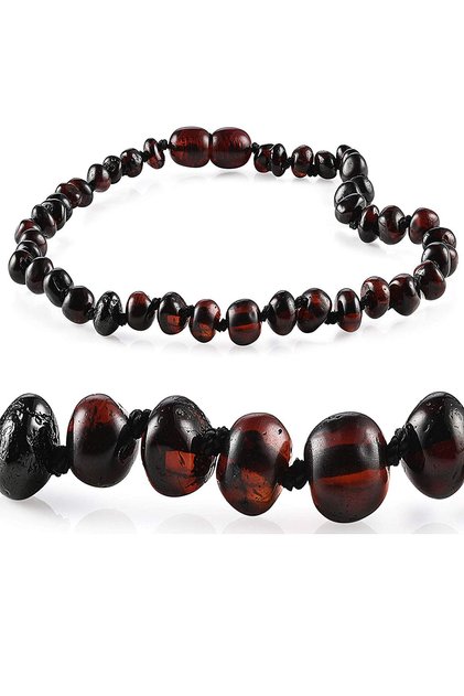 Certified Bandrolled Baltic Amber Baby Teeth Necklace Cherry Color Necklace for Girls and Boys