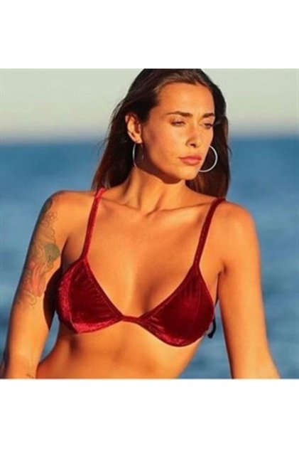 Top de bikini din catifea roșie fără umplutură de sezon nou 415