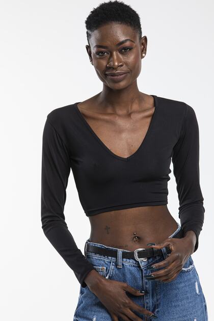 Women's Black V-Neck Crop Sports Bustier
