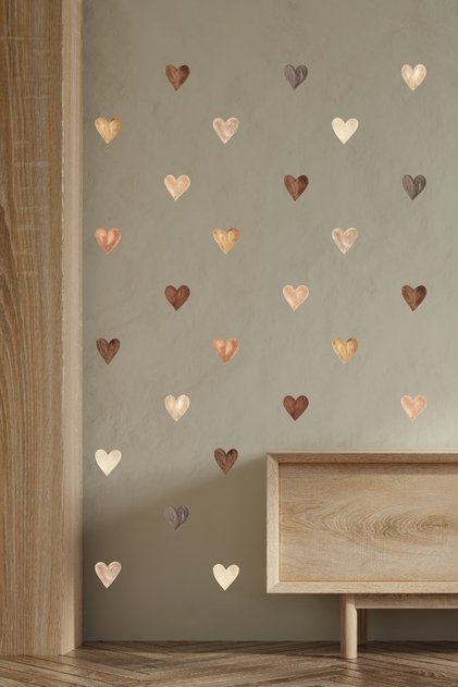 84 Pieces Watercolor Effect Brown Hearts Wall Sticker