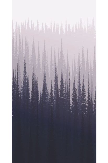 Henge Home Baskılı Tekli Fon Perde Orman Çam Desenli Ağaç Mavi Lacivert - 4