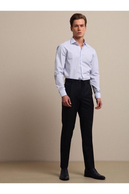 Kip Lacivert Dokuma Fitted Fit Smart Casual Pantolon - 1