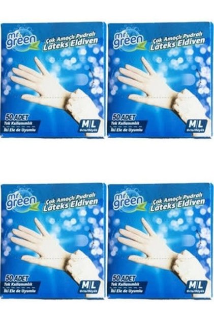 Mr.green 50pcs Latex Powdered Gloves 4 Boxes 200 Pieces Size M/l