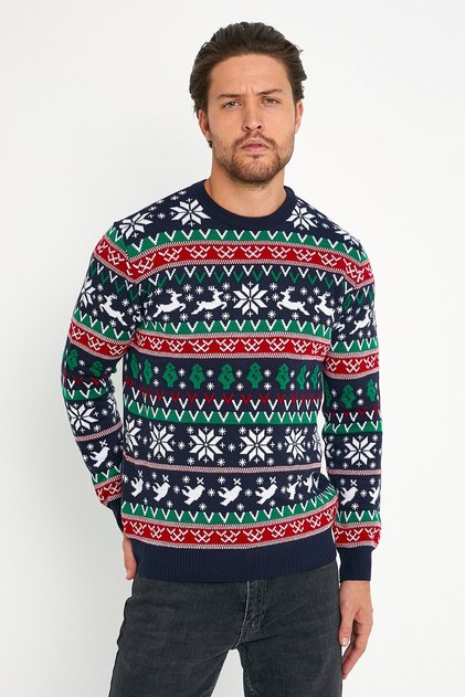 Navy blue-red Men's Christmas New Year Sweater