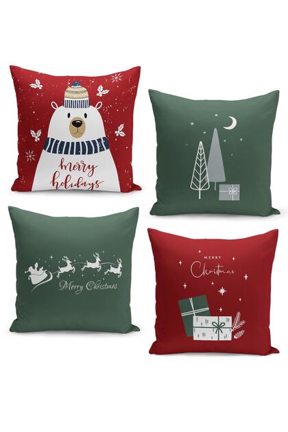 4-Piece Throw Pillow Cover Set New Year's Eve Christmas Pattern Double-Sided Digital Printed