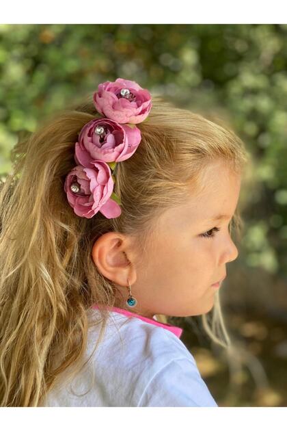 Pink Color Transparent Scalloped Artificial Floral Stone Comb Buckle