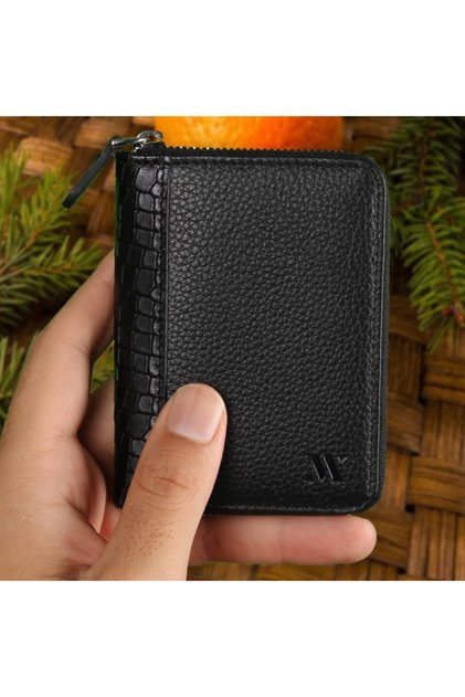 Unisex Hakiki Deri Cüzdan Ve Kartlık 1810 Siyah