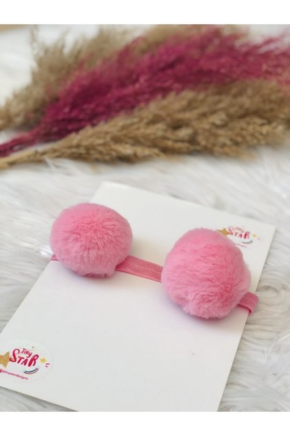 Baby Girl Pink Plush Pompom Bandana