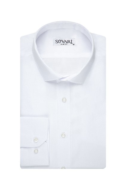 Slim Fit Armür Desenli Beyaz Erkek Gömlek