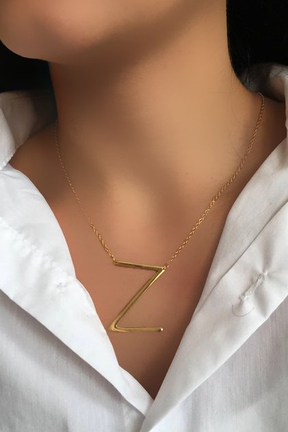 Gold Steel Chain Chunky Plate Letter Pendant Letter Z