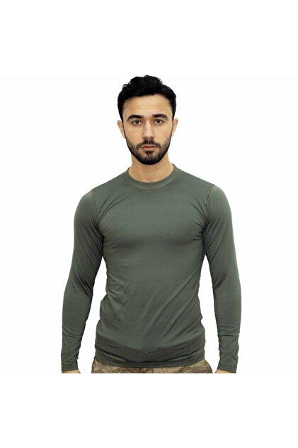 Tricou cu mânecă lungă din microfibră termică militară kaki - Tricou sport din microfibră