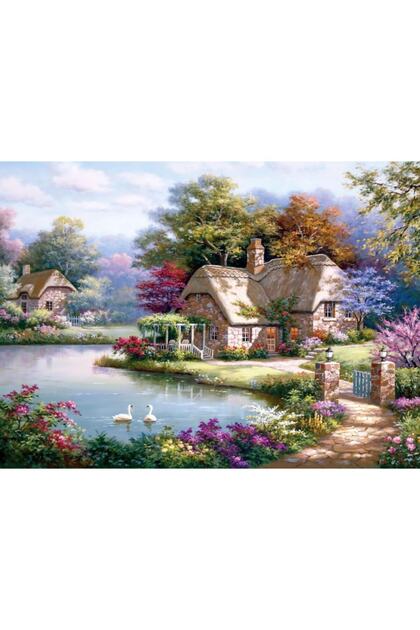 Sana Orman Evleri Gölet Kanvas Tablo 60x120 cm