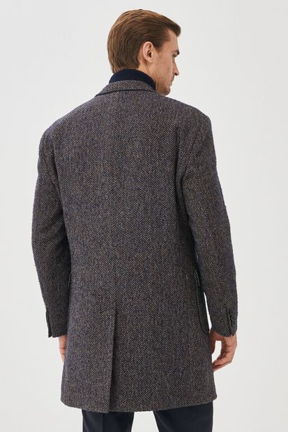 ALTINYILDIZ CLASSICS Erkek Lacivert-kahverengi Standart Fit Kırlangıç Yaka Desenli Casual Yünlü Palto - 5
