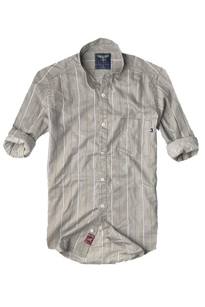 Slim Fit 100% Cotton Fabric Judge Collar Long Sleeve Striped Shirt