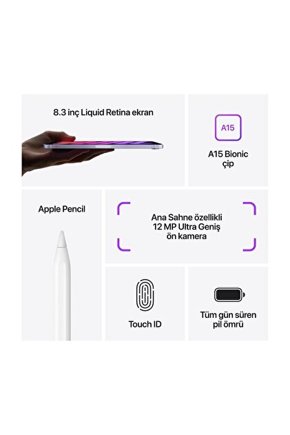 Apple iPad Mini 6.Nesil 64 GB Wi-Fi+Cellular Uzay Grisi Tablet