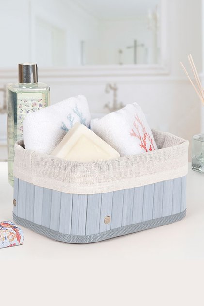 Bamboo Basket Foldable Lined Basket Square 20X20X16 Light Gray Dd012