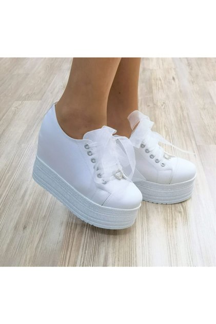 White Bridal Shoes Plain Hidden Heel 12cm Height Extreme Comfortable