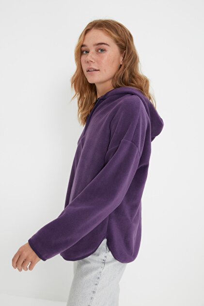 Trendyol Collection Plum Thick Fleece Hooded and Zippered Oversize