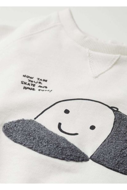 MANGO Baby Bebek Kırık Beyaz Dokuma Koton Sweatshirt - 5