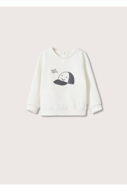 MANGO Baby Bebek Kırık Beyaz Dokuma Koton Sweatshirt - 1
