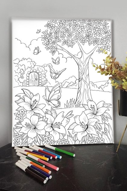 Kelebek 1 40x30cm Çocuklar Için Özel Boyanabilir Tablo Tuval Mandala Kalem Hediyesi Yoktur.