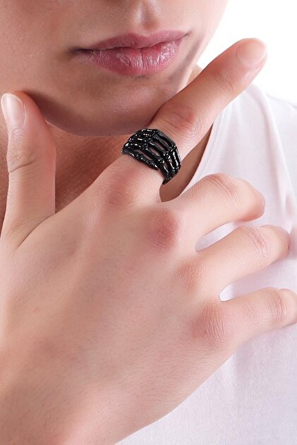 Men's Black Oxide Plated Skeleton Hand Ring