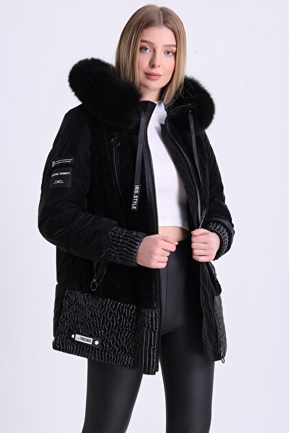 Leather Club Siyah Fox Aksesuarlı Aksesuarlı Astragan Mont