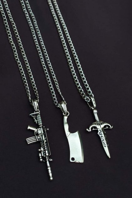 3-Piece Weapon Sword Ax Men's Necklace Set