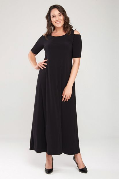 Laranor Kadın Siyah Omuz Detaylı Elbise - 1