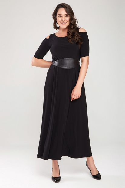 Laranor Kadın Siyah Omuz Detaylı Elbise - 3