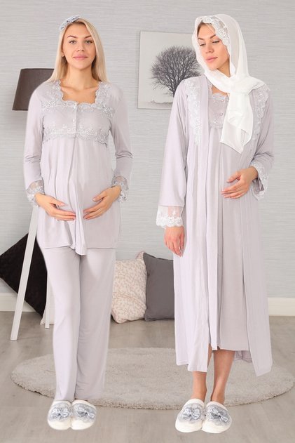 Maternity Maternity 2406 Gray Maternity Maternity Set of 7 with Hijab