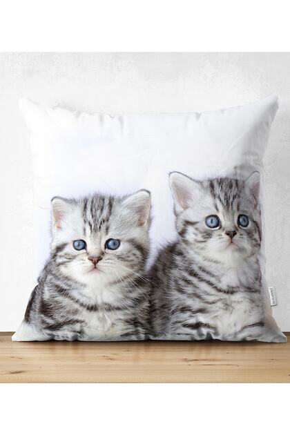 Kitten Patterned Modern Double Sided Suede Pillow Throw Pillow Cover