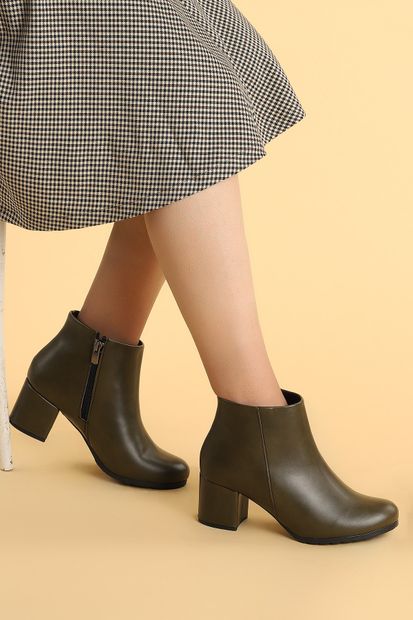 Ayakland Kadın Haki Şeffaf Rugan  Topuk Termo Taban Bot Ayakkabı 6 cm  520 - 1