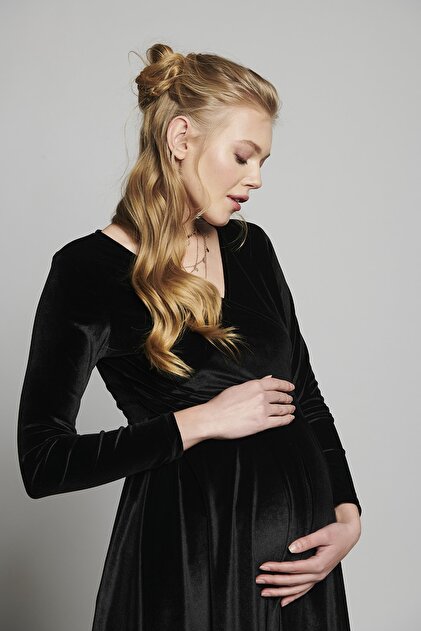 black velvet maternity dress Lady Black Tie - Kennedy Midi Dress - Black
