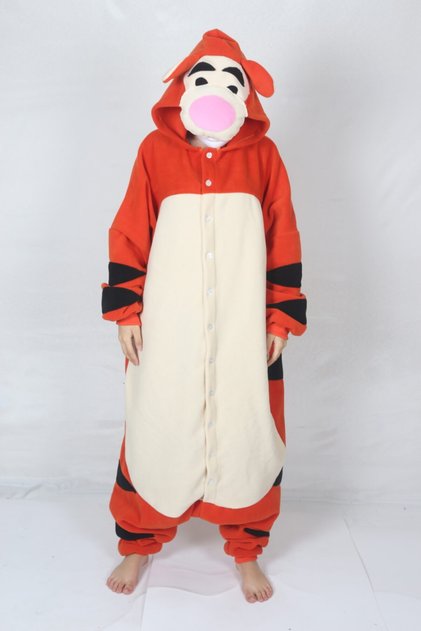 Yetişkin Kigurumi Kaplan Hayvan Kostümü Gereksiz Şeyler Pijama Kostüm