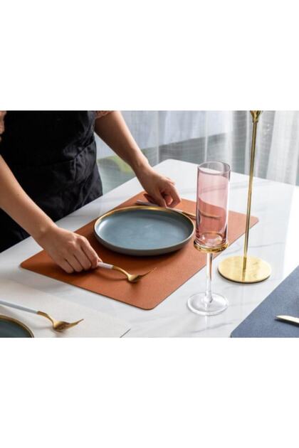 6-Piece 12-Piece Rectangular Tan Leather American Service Supla Placemats