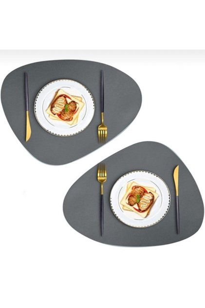12 Pieces Asymmetric Dark Gray Leather American Service Supla Placemats for 6 People