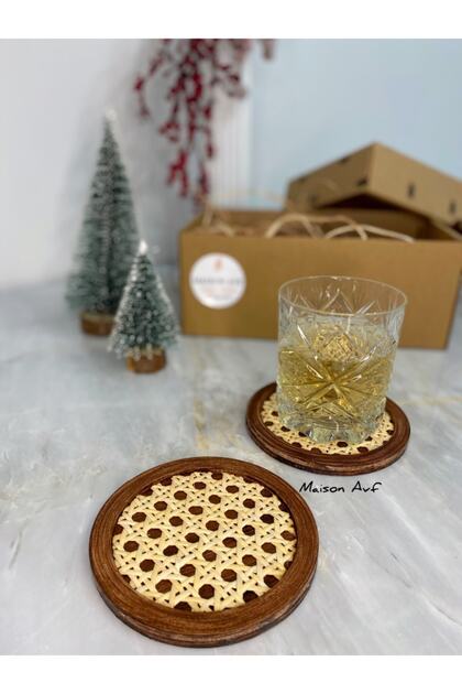 2-Piece Rattan Hazeran Coasters Antique Color (100% NATURAL HAZERAN) M042