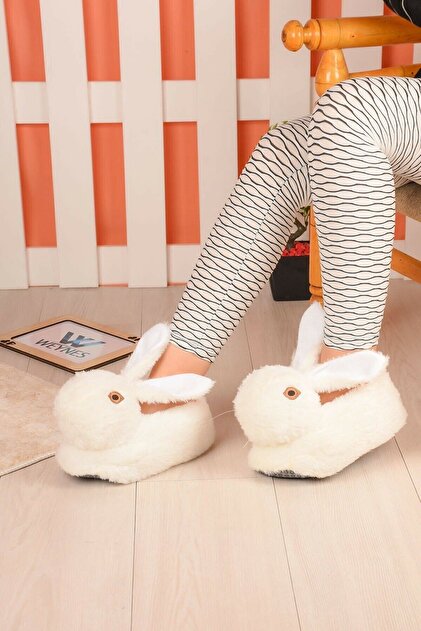 Mobil Pazarım Pink Indoor White Slippers Ladies Women's Rabbit