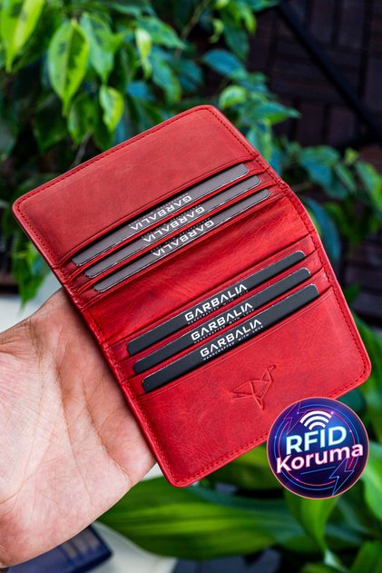 Canvas Vintage Deri Rfid Engelleyici Kırmızı Kartlık Cüzdan