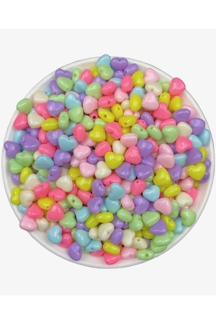 25gr 8mm Pastel Mixed Color Plastic Heart Model Beads, Jewelry Making Beads (25gr,~130 Pieces)