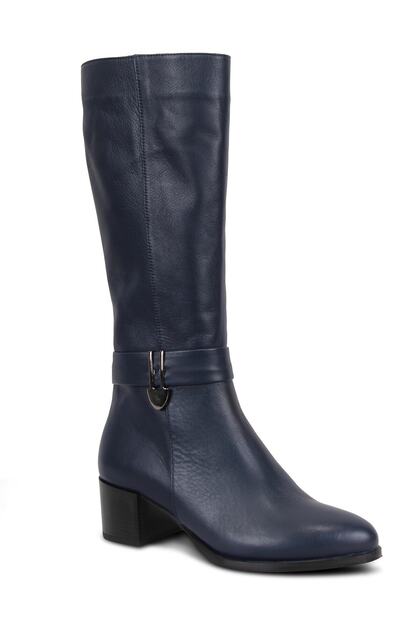Genuine Navy Blue Leather Women's Boots - 10021