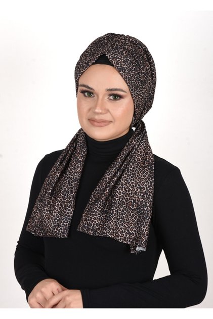 Leopard Patterned Patterned Sandy Fabric Lycra Ready Shawl-scarf-bone