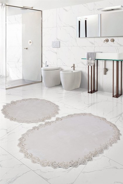Venus Cream 2-Piece Lacy Bath Mat Set Dowry Toilet Set