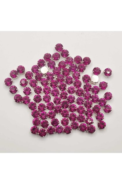 8 Mm Case Planted Glass Stone Fuchsia 25 Pieces