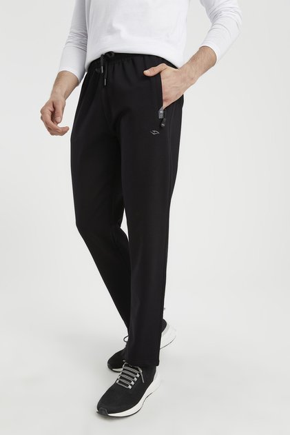 Men's Black Large Size Sweatpants Straight Comfortable Fit with Zipper Pocket