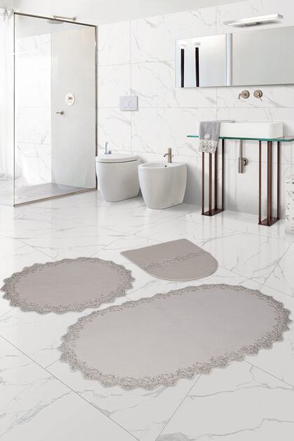 Venus Cream 3-Piece Lacy Bath Mat Set Dowry Toilet Set